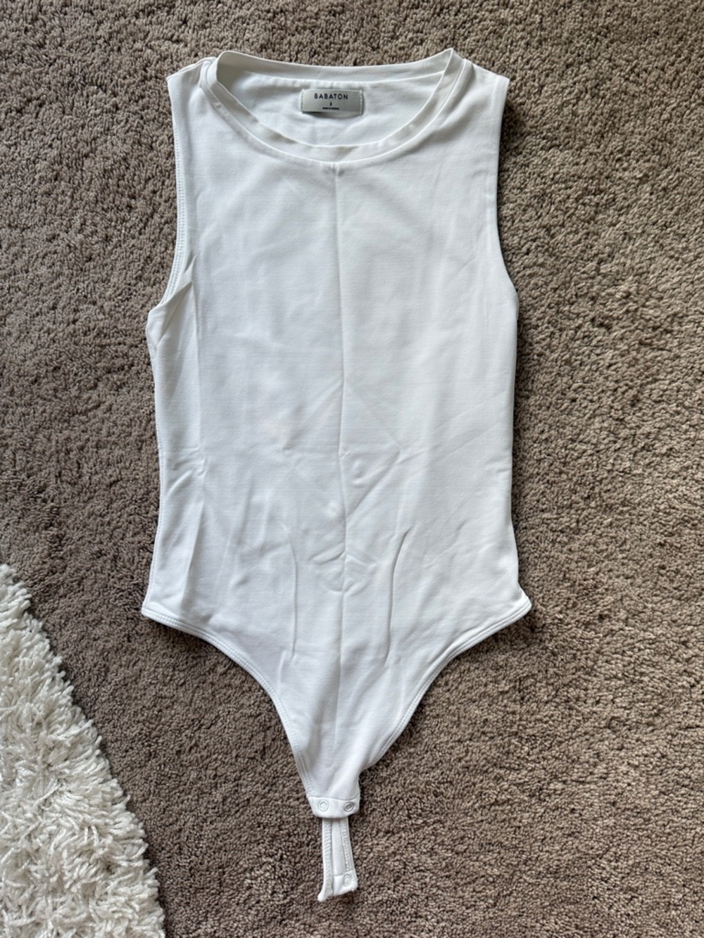 Babaton White Sleeveless Ribbed Bodysuit